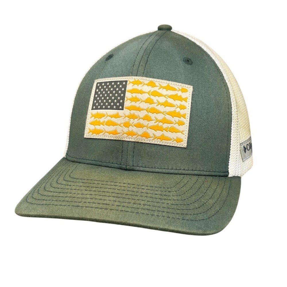 Columbia PFG Hat Mens One Size Green Fish Flag Trucker Mesh‎ Outdoor Performance